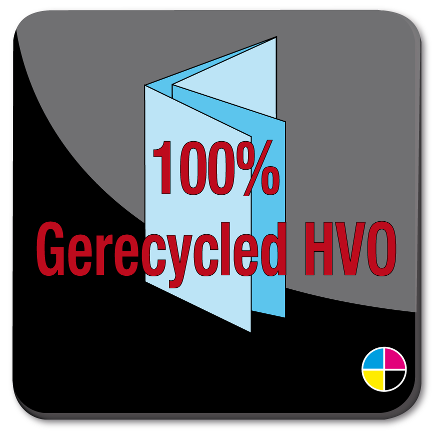 Toon details van 5.0 Flyers gevouwen met 2 slagen parallel op 100% gerecycled HVO 8 pag.